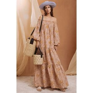 Sensi Studio STRAPLESS BALLOON SLEEVE MAXI DRESS in Soft Peach/ Size M